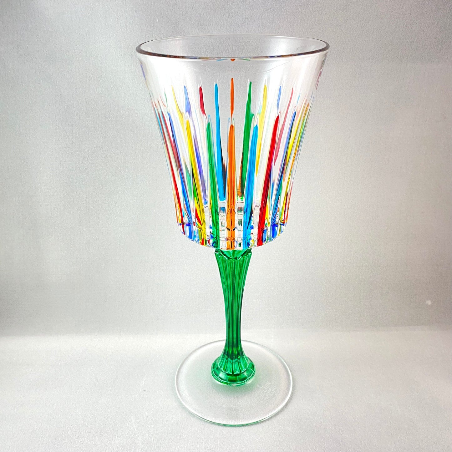 Green Stem Venetian Glass Timeless Wine Glass - Handmade in Italy, Colorful Murano Glass