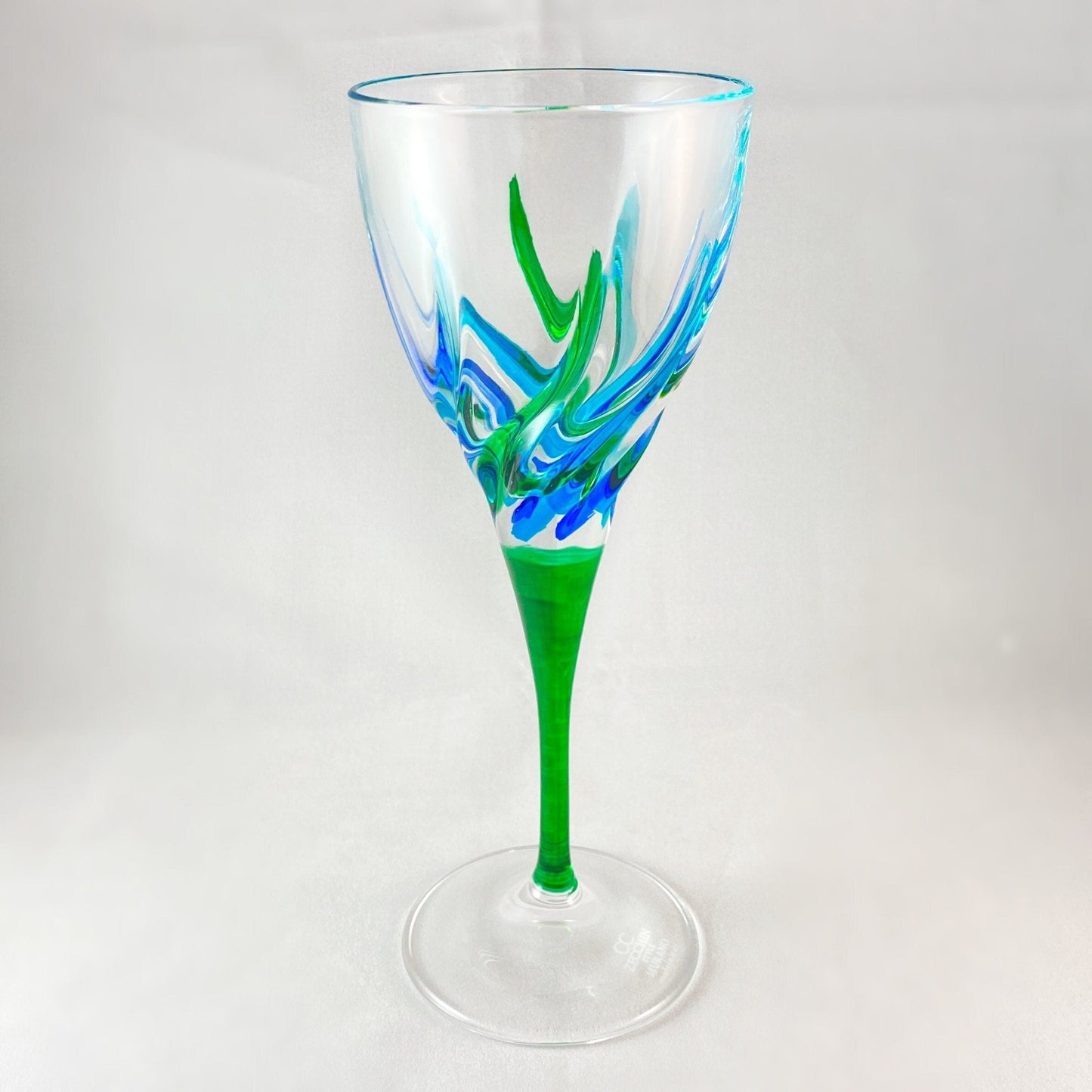 Green Stem Venetian Glass Trix SD Wine Glass - Handmade in Italy, Colorful Murano Glass