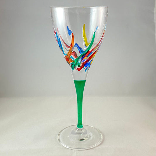 Green Stem Venetian Glass Wine Glass - Handmade in Italy, Colorful Murano Glass