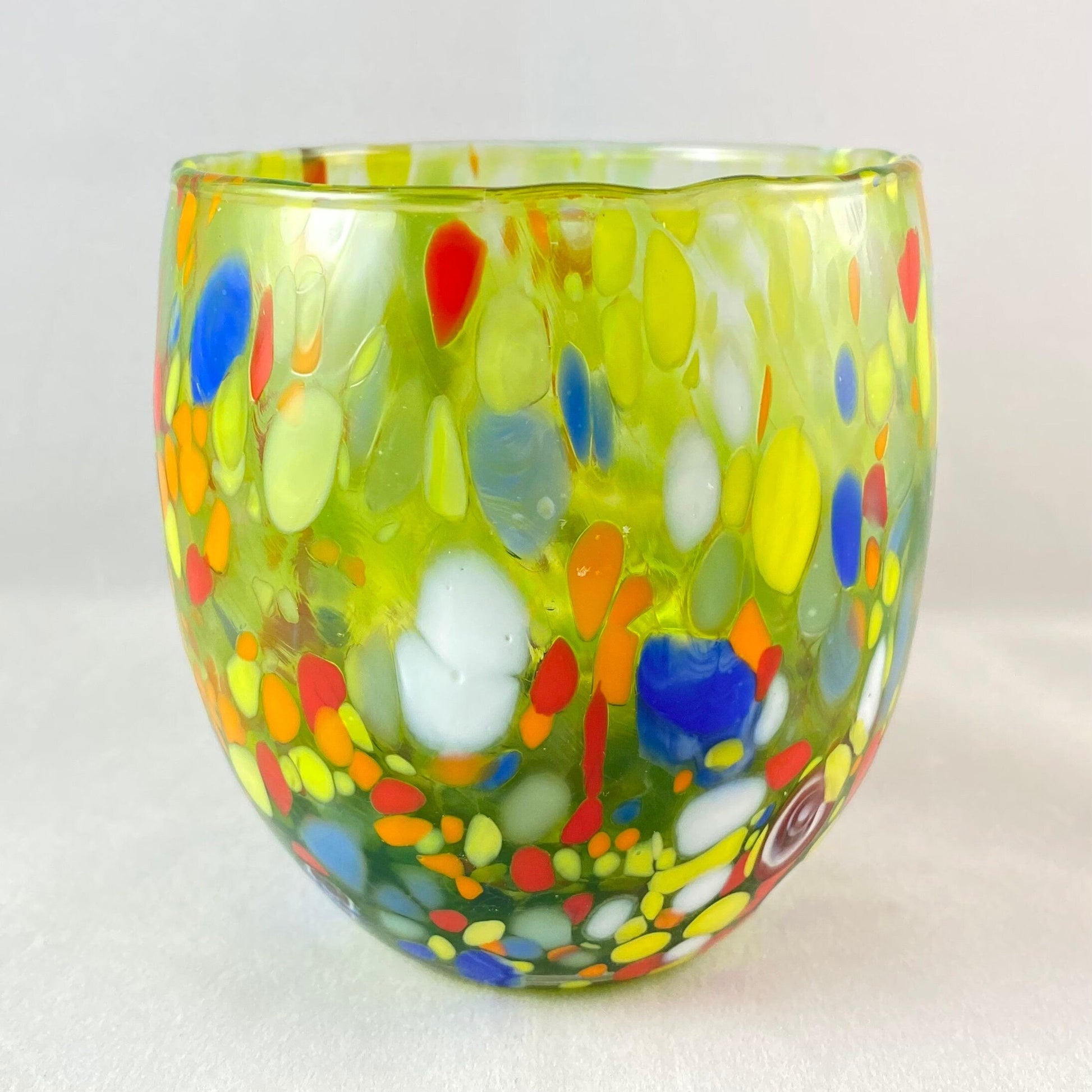 Green Venetian Glass Stemless Wine Glass - Handmade in Italy, Colorful Murano Glass