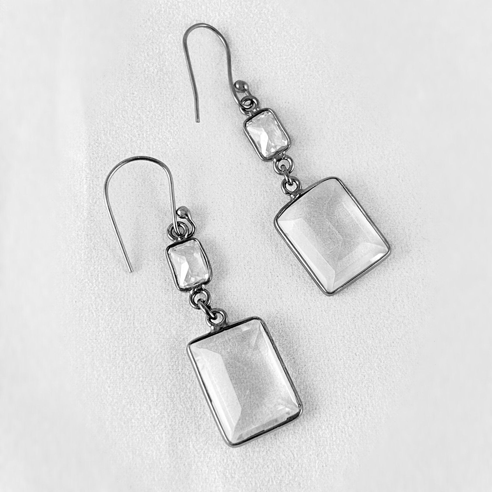 Gunmetal Rectangle Clear Swarovski Crystal Earrings - VBC