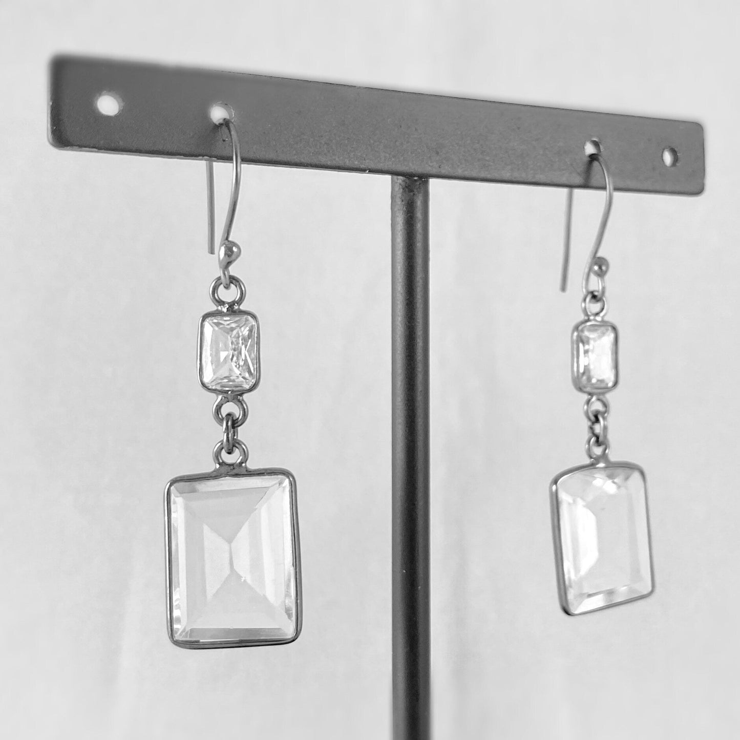 Gunmetal Rectangle Clear Swarovski Crystal Earrings - VBC