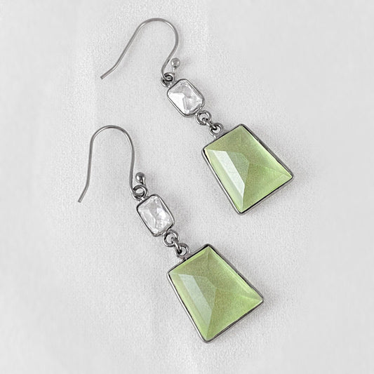 Gunmetal Rectangle Green Swarovski Crystal Earrings - VBC