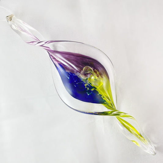 Hand Blown Glass Spiral Ornament - Aurora