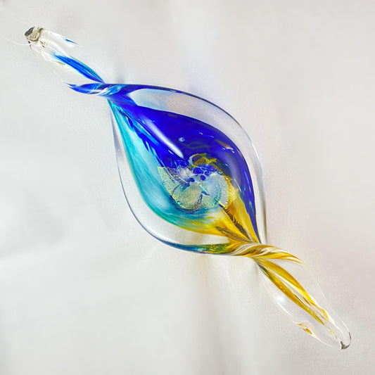 Hand Blown Glass Spiral Ornament - Ocean Tide