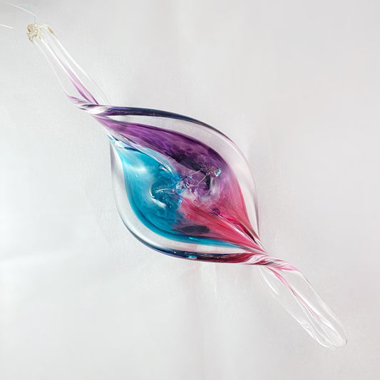 Hand Blown Glass Spiral Ornament - Peacock