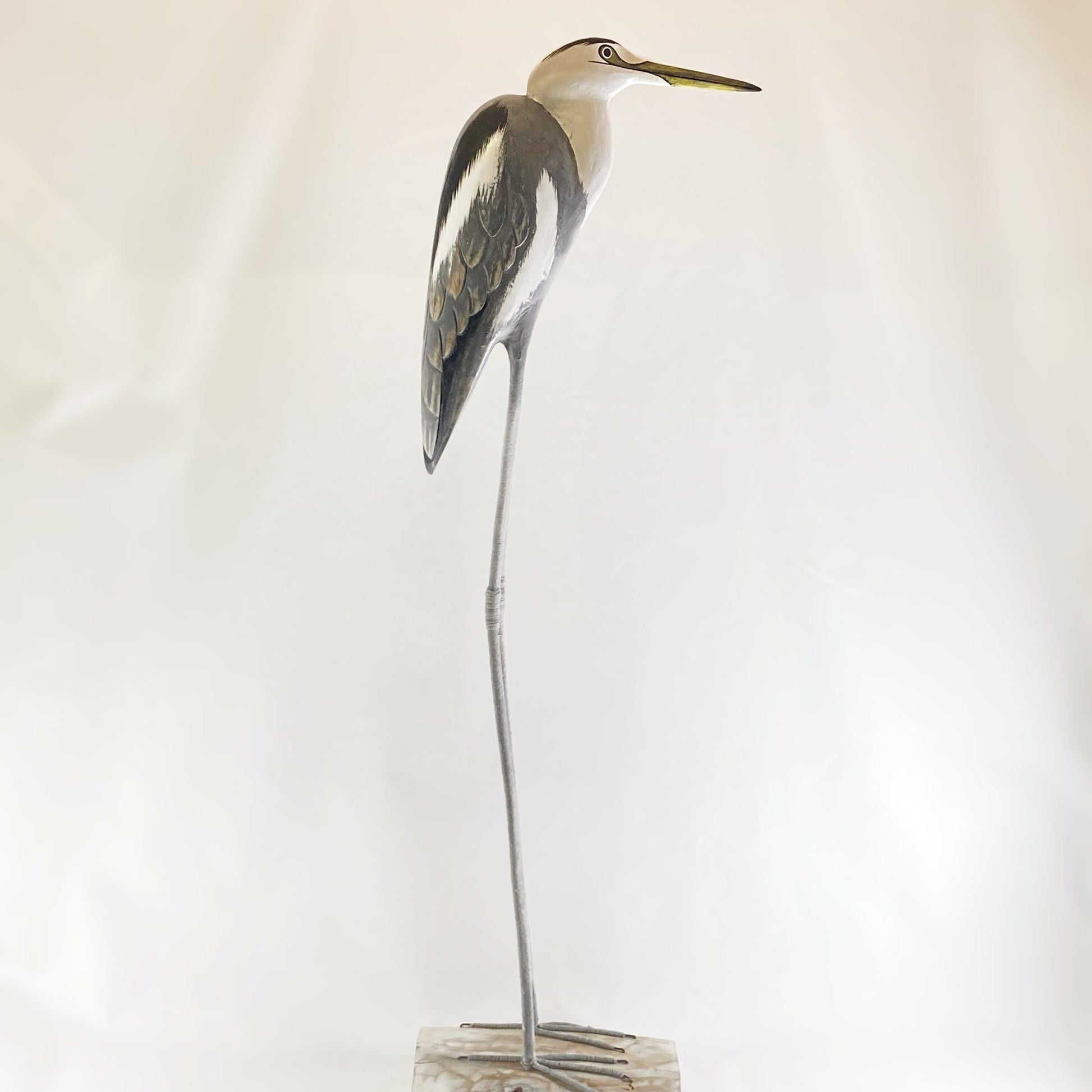 Hand Carved, Hand-painted Tall Wooden Heron