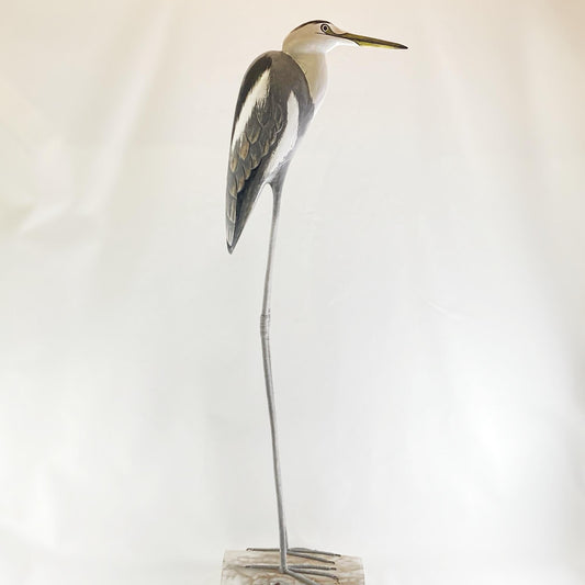 Hand Carved, Hand-painted Tall Wooden Heron
