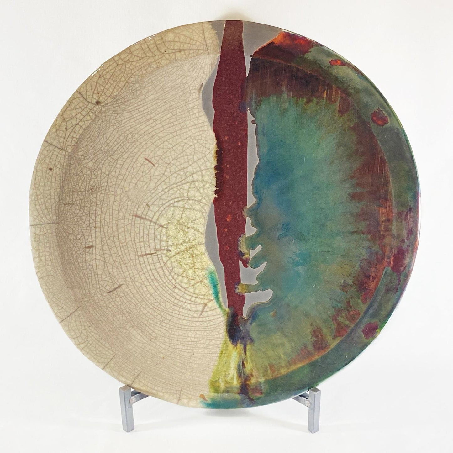 Handmade 15 Inch Plate, Raku Art Pottery, Decorative Pottery