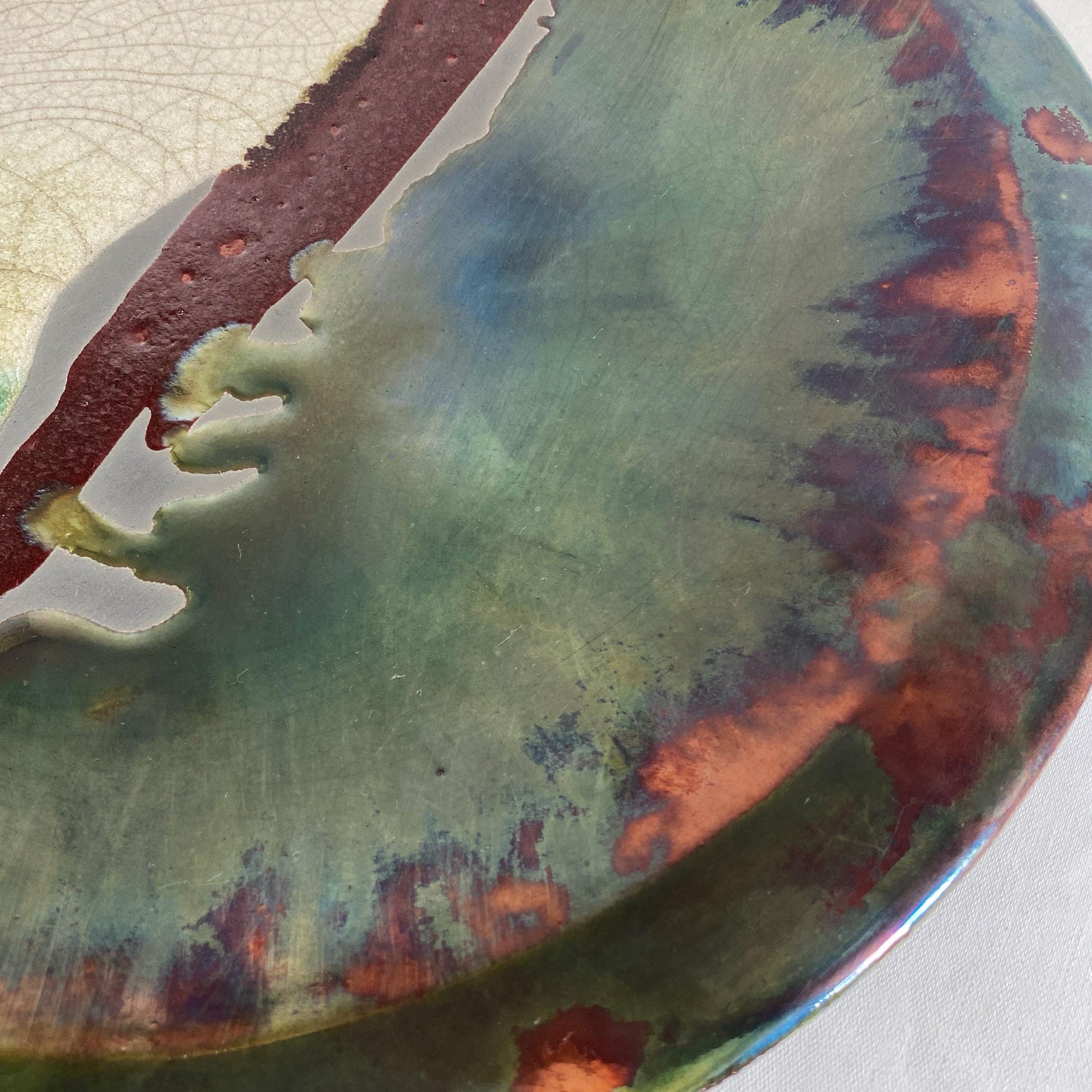 Handmade 15 Inch Plate, Raku Art Pottery, Decorative Pottery