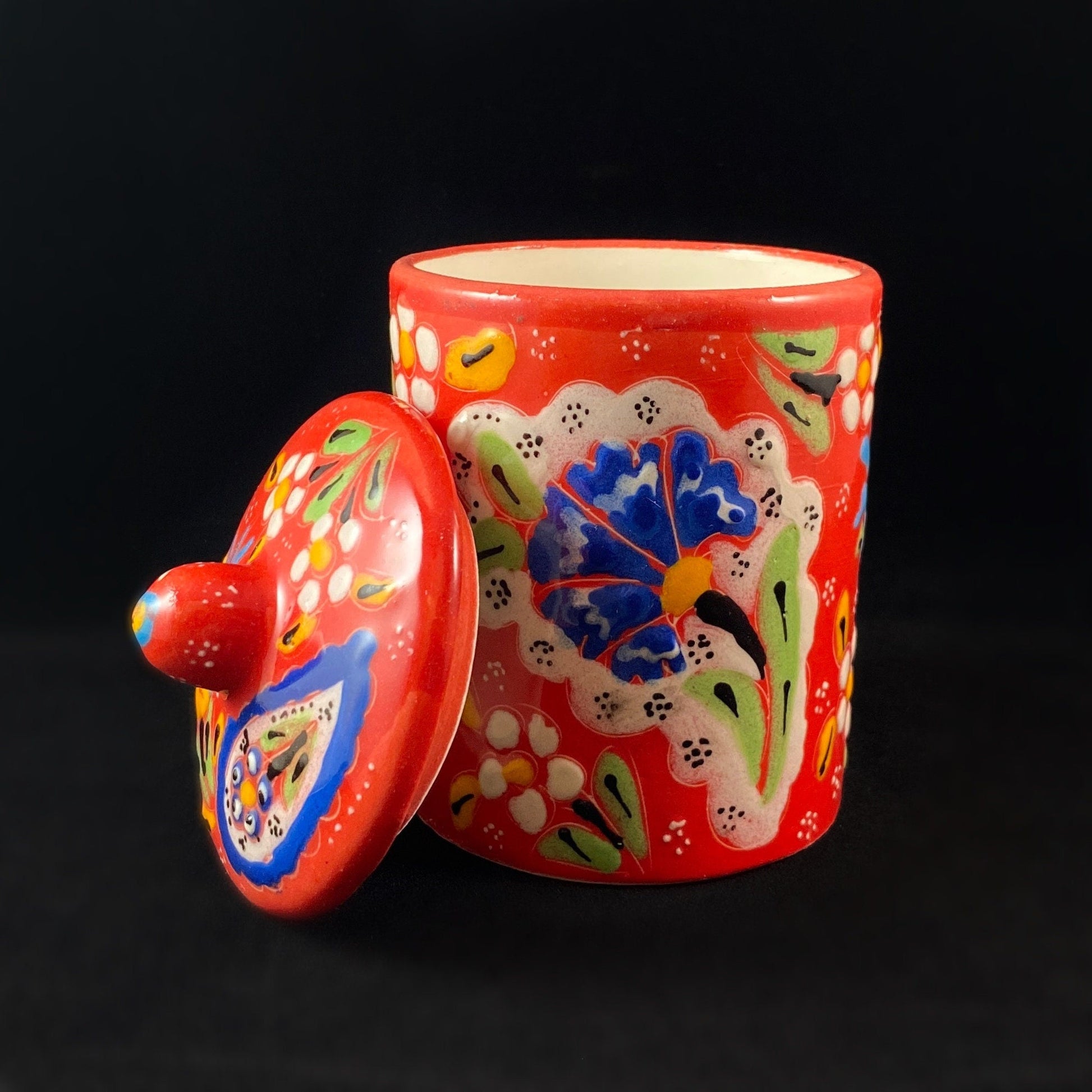 Handmade Canister with Top, Functional and Decorative Turkish Pottery, Cottagecore Style, Red