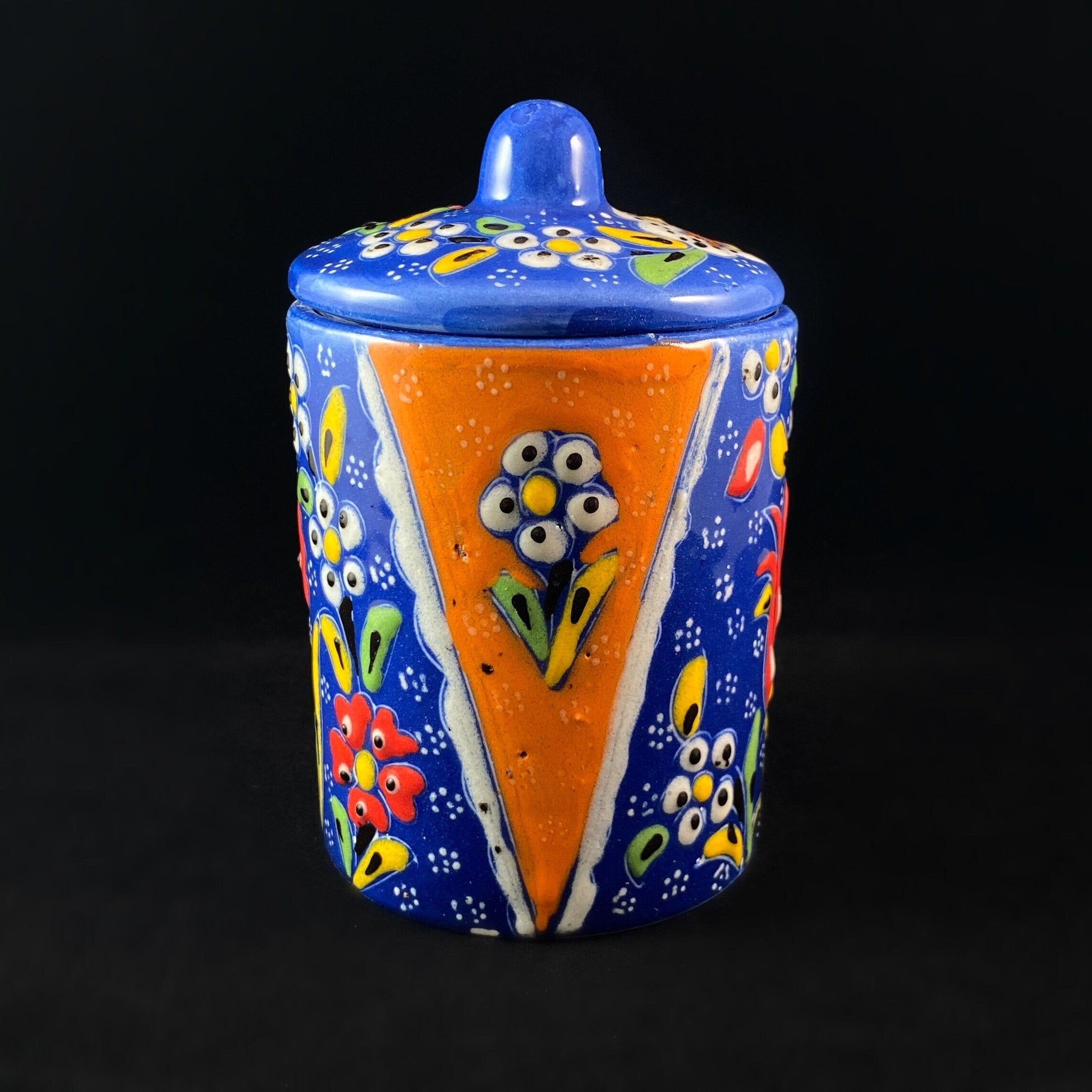 Handmade Canister with Top, Functional and Decorative Turkish Pottery, Cottagecore Style, Blue