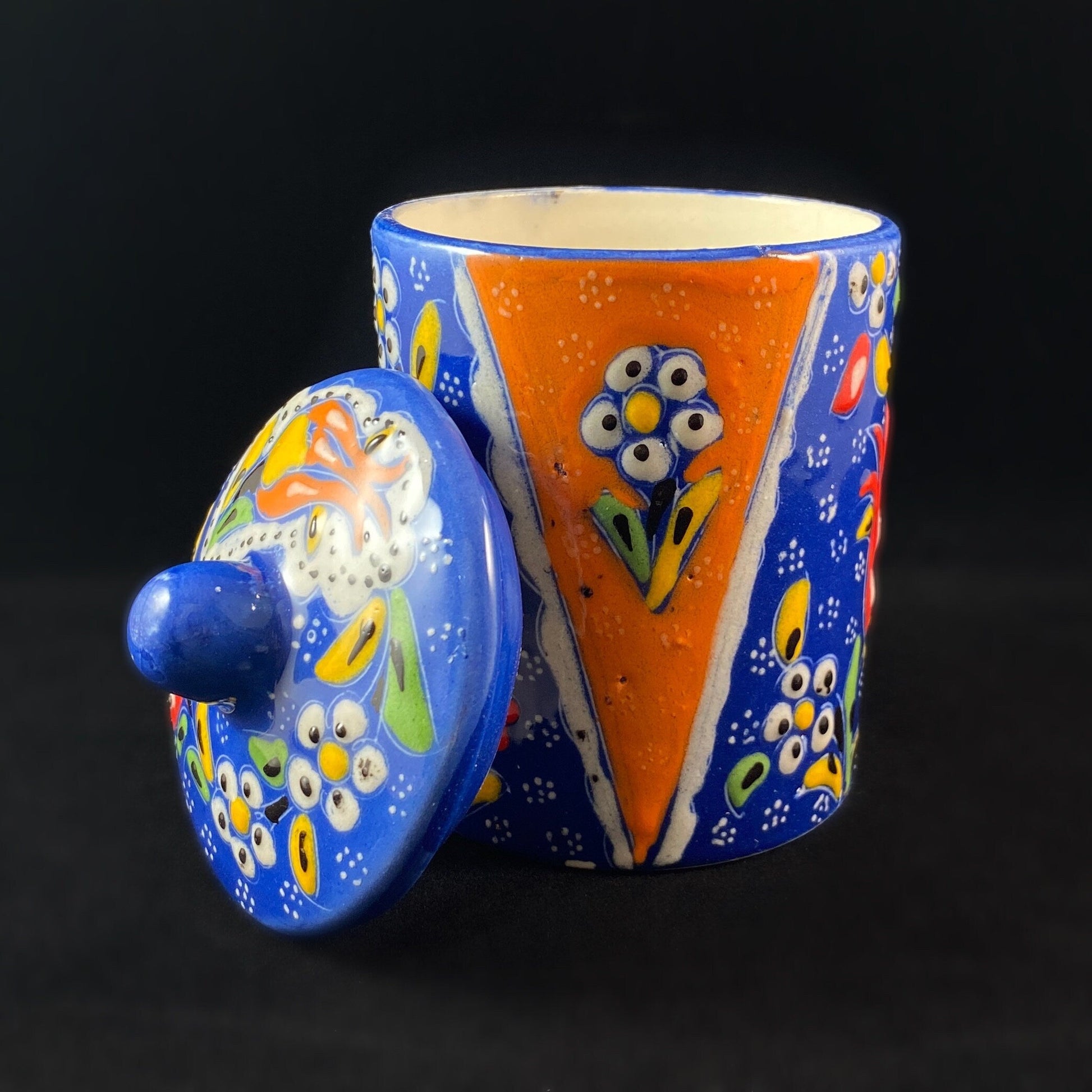 Handmade Canister with Top, Functional and Decorative Turkish Pottery, Cottagecore Style, Blue