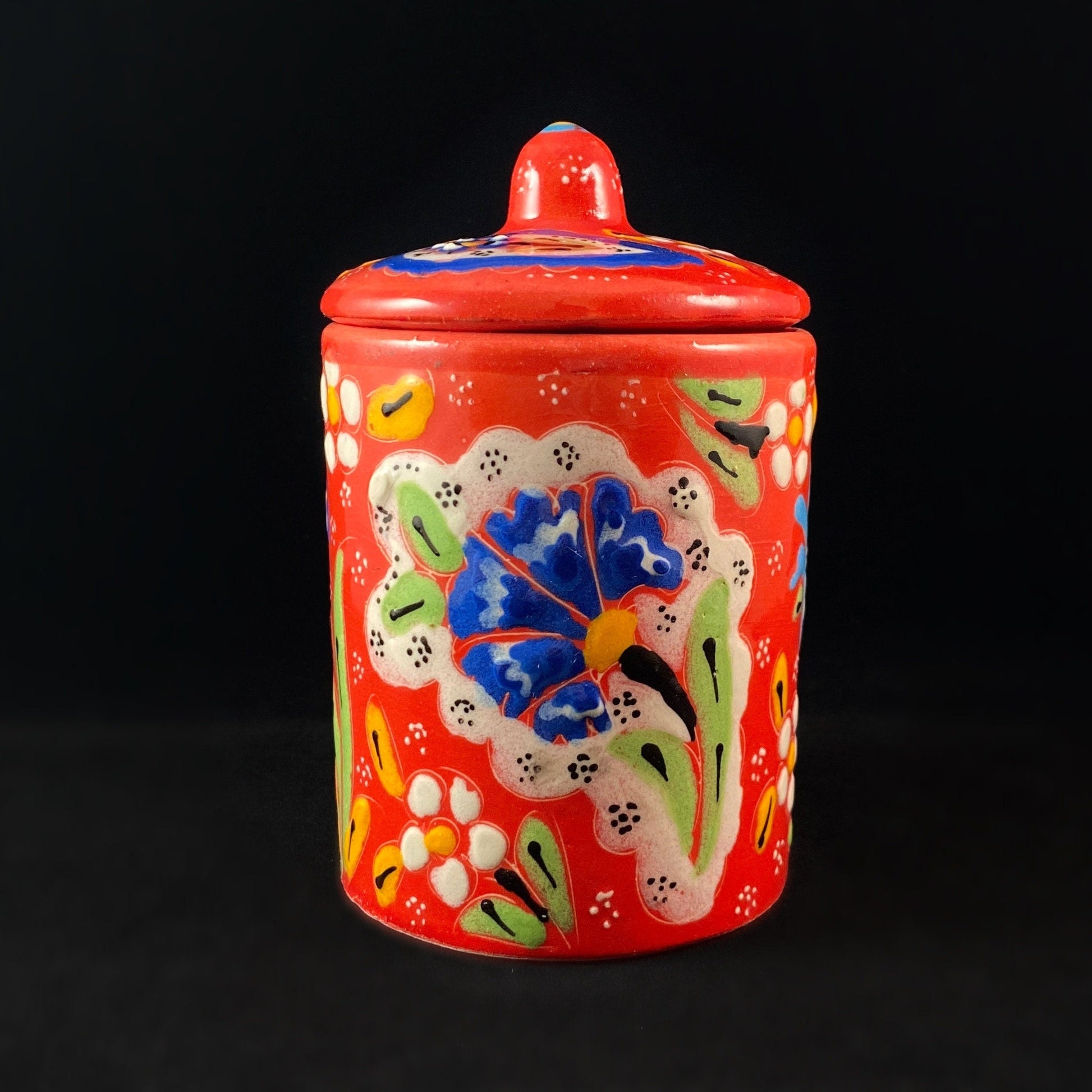 Handmade Canister with Top, Functional and Decorative Turkish Pottery, Cottagecore Style, Red