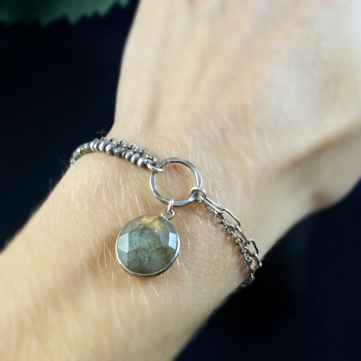 Handmade Chain Link Beaded Bracelet with Labradorite, Made in USA