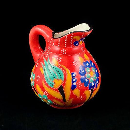 Handmade Creamer, Functional and Decorative Turkish Pottery, Cottagecore Style, Coral Red