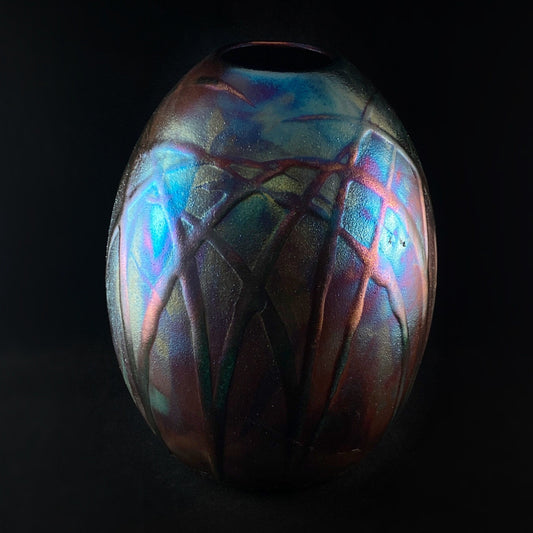 Handmade Egg Shaped Vase, Raku Art Pottery, Decorative Pottery
