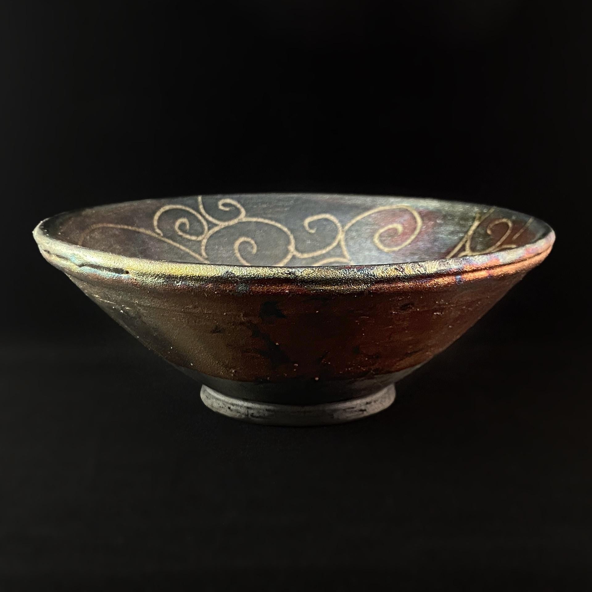 Handmade Elise Bowl, Raku Art Pottery, Decorative Pottery