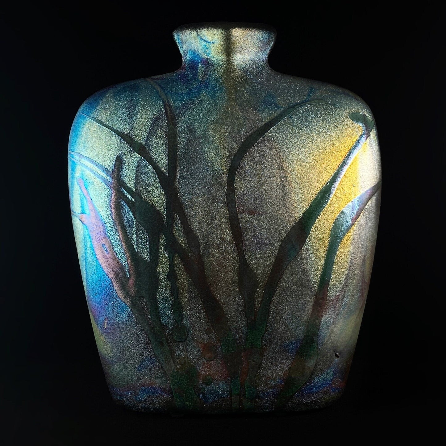 Handmade Flask Vase, Raku Art Pottery, Decorative Pottery
