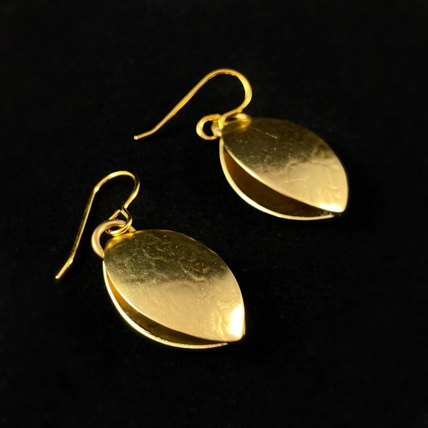 Handmade Folded Gold Oval Dangle Earrings, Made in USA