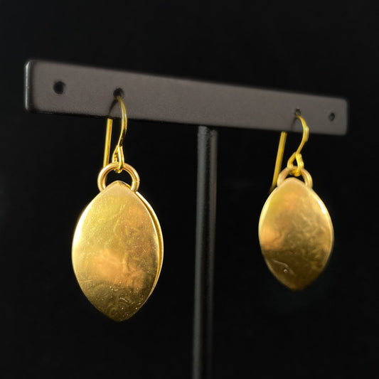 Handmade Folded Gold Oval Dangle Earrings, Made in USA