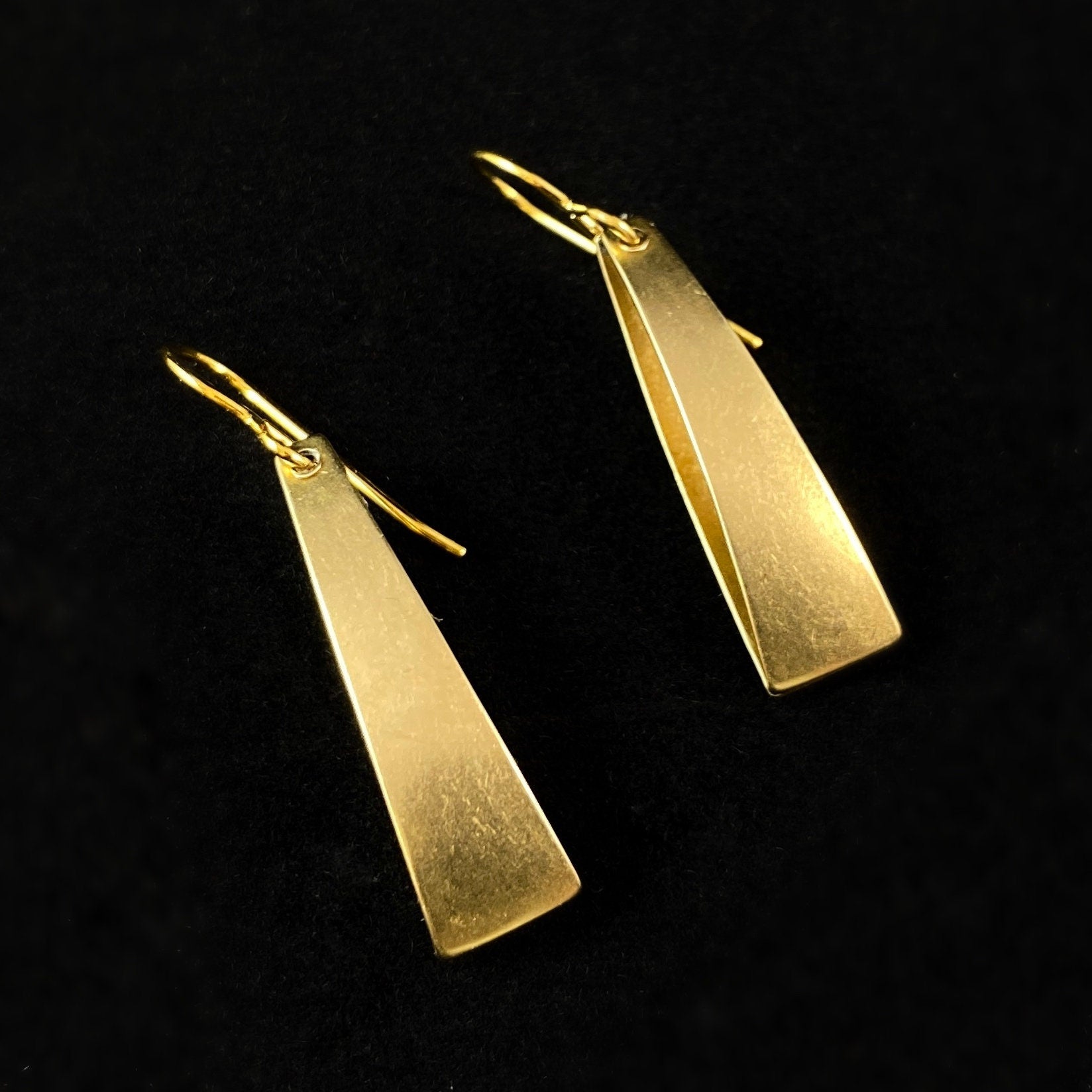 Handmade Folded Gold Triangle Dangle Earrings, Made in USA