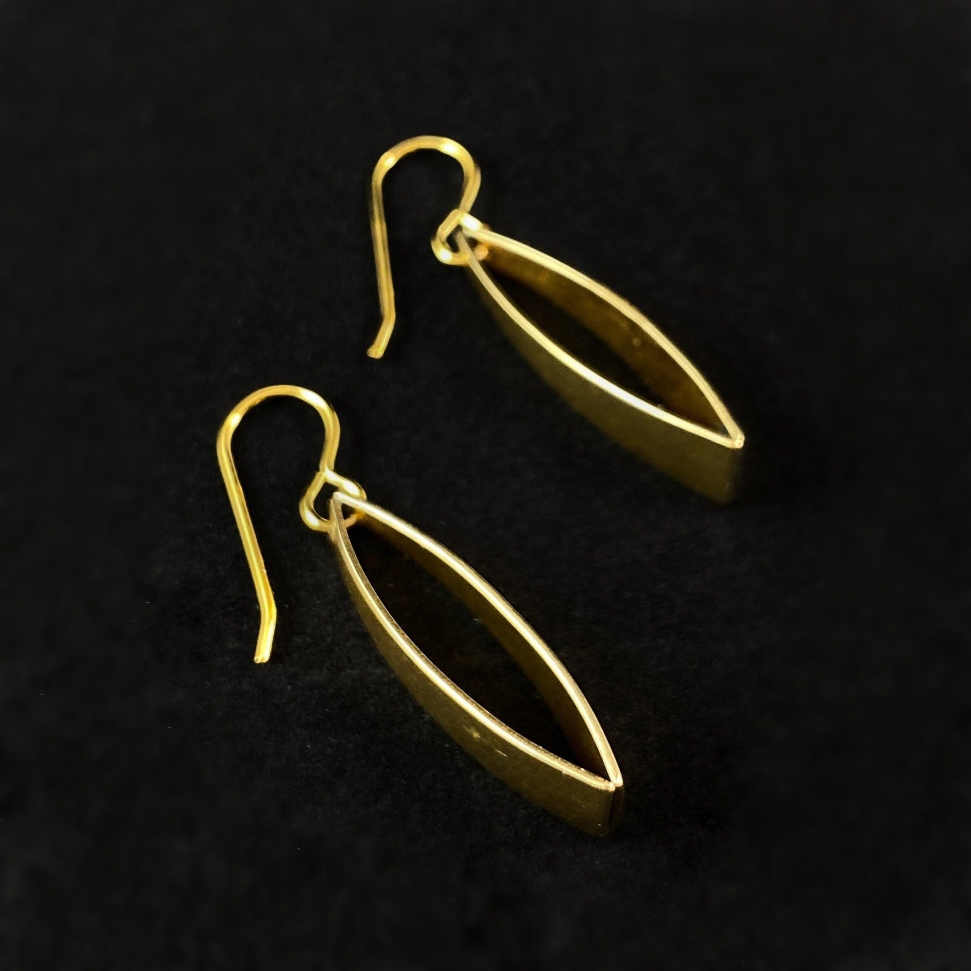 Handmade Folded Gold Triangle Dangle Earrings, Made in USA