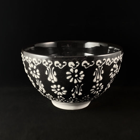 Handmade Footed Bowl, Functional and Decorative Turkish Pottery, Cottagecore Style, Black