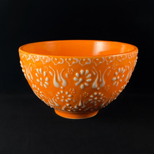 Handmade Footed Bowl, Functional and Decorative Turkish Pottery, Cottagecore Style, Orange