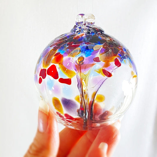 Handmade Glass Art 2” Globe Ornament - Tree of Courage