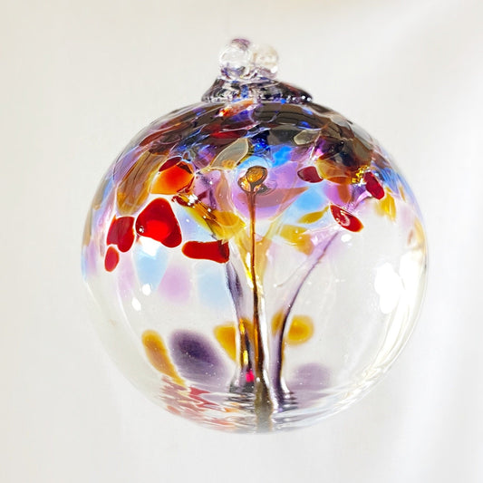 Handmade Glass Art 2” Globe Ornament - Tree of Courage