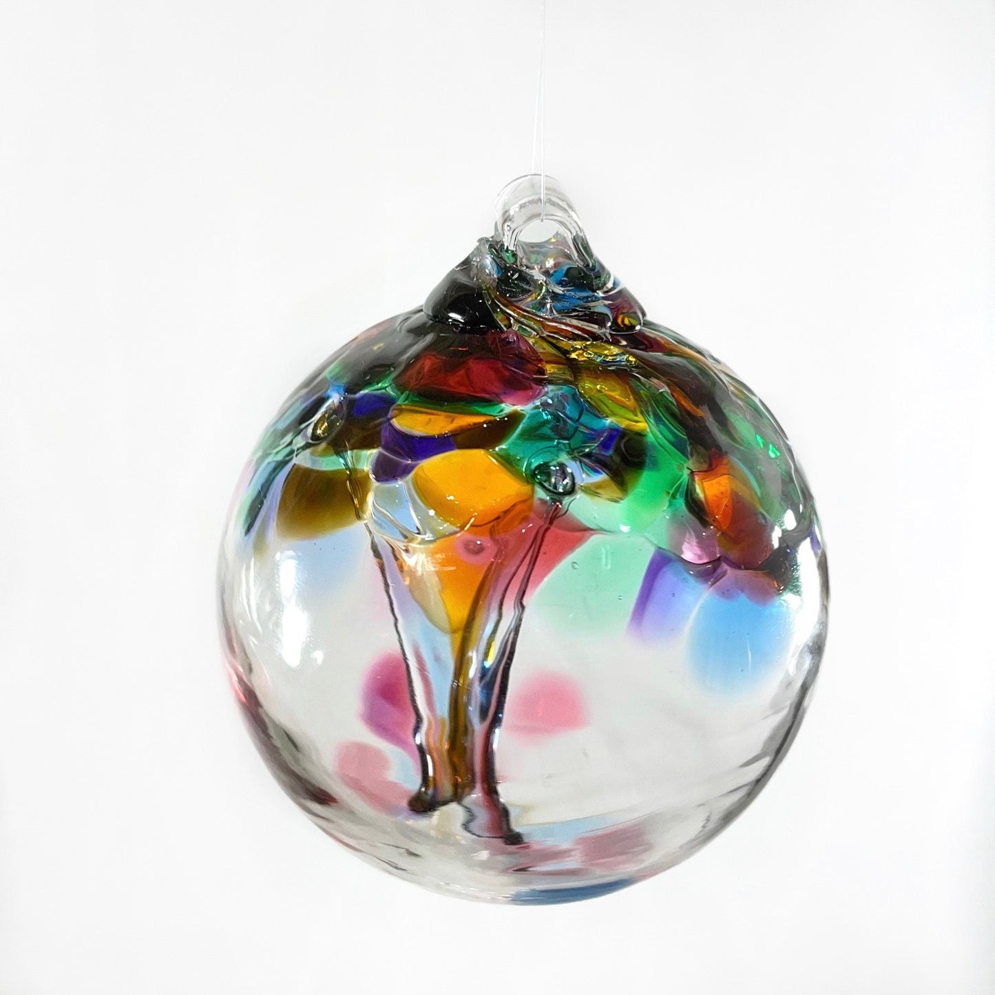 Handmade Glass Art 2” Globe Ornament - Tree of Friendship