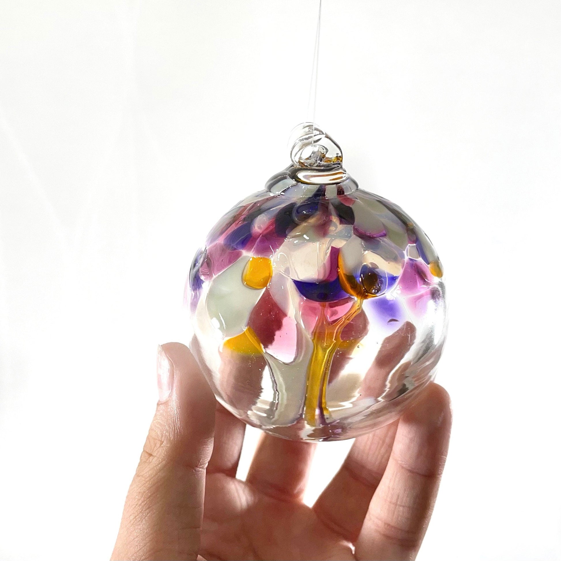 Handmade Glass Art 2” Globe Ornament - Tree of Grandparents