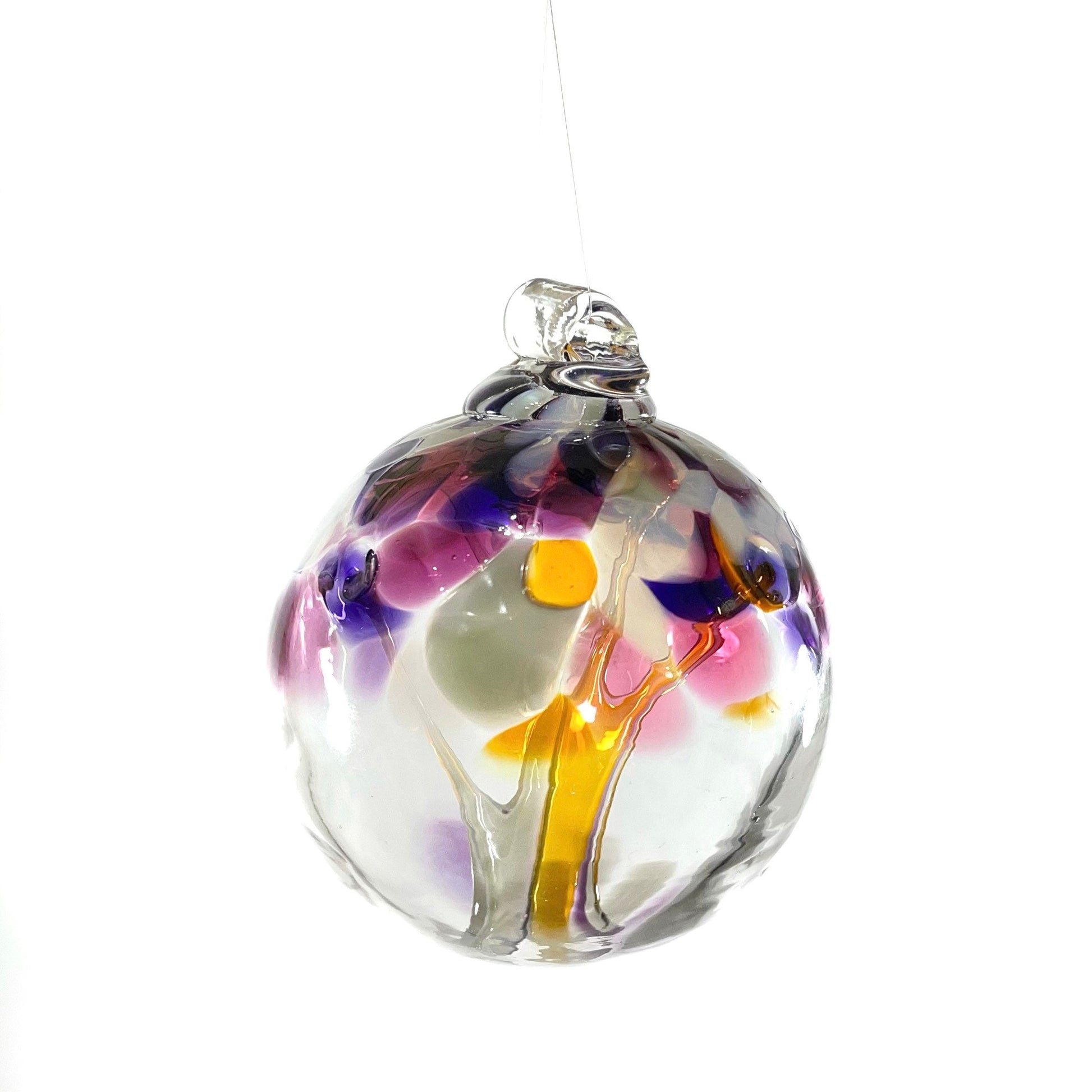 Handmade Glass Art 2” Globe Ornament - Tree of Grandparents