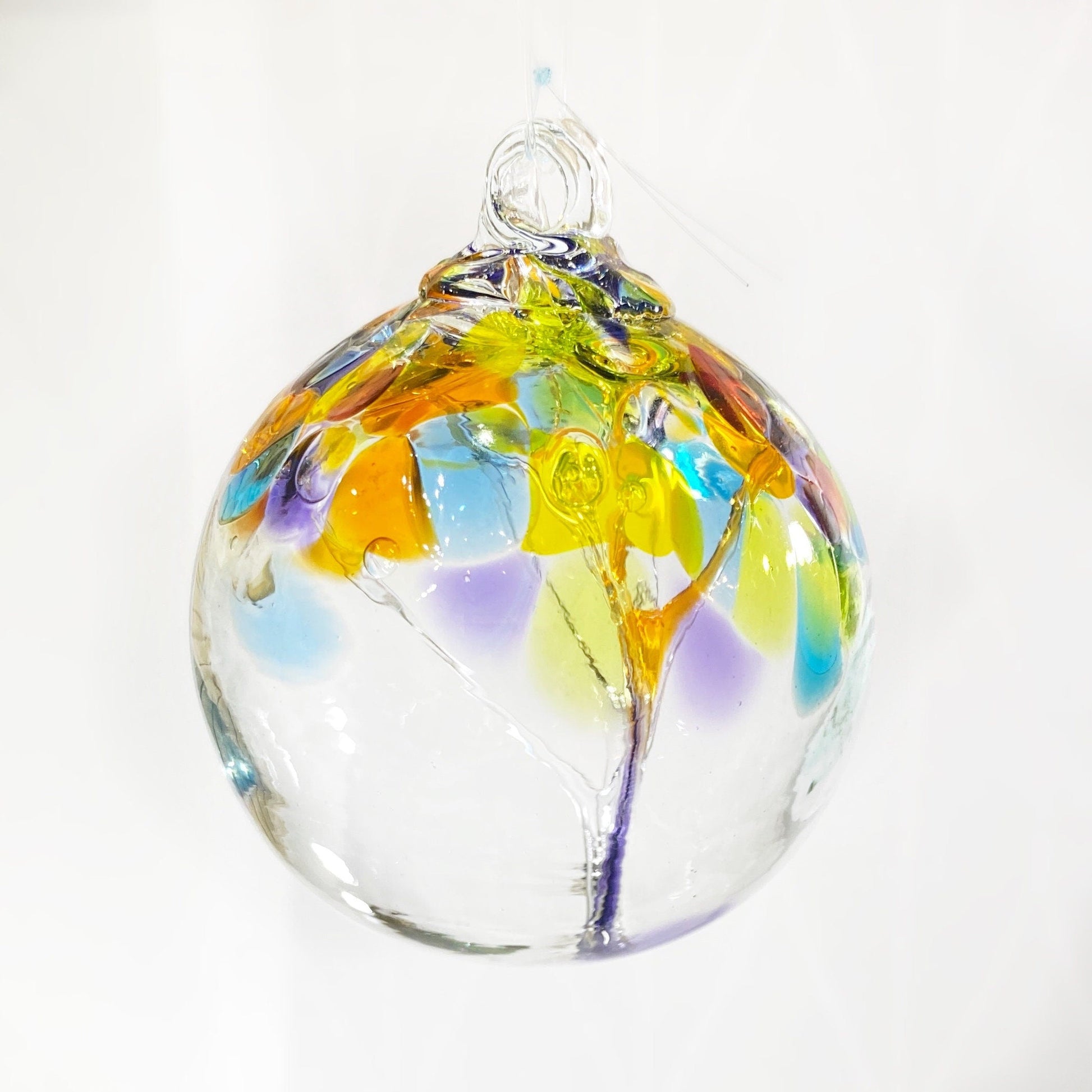 Handmade Glass Art 2” Globe Ornament - Tree of Happiness