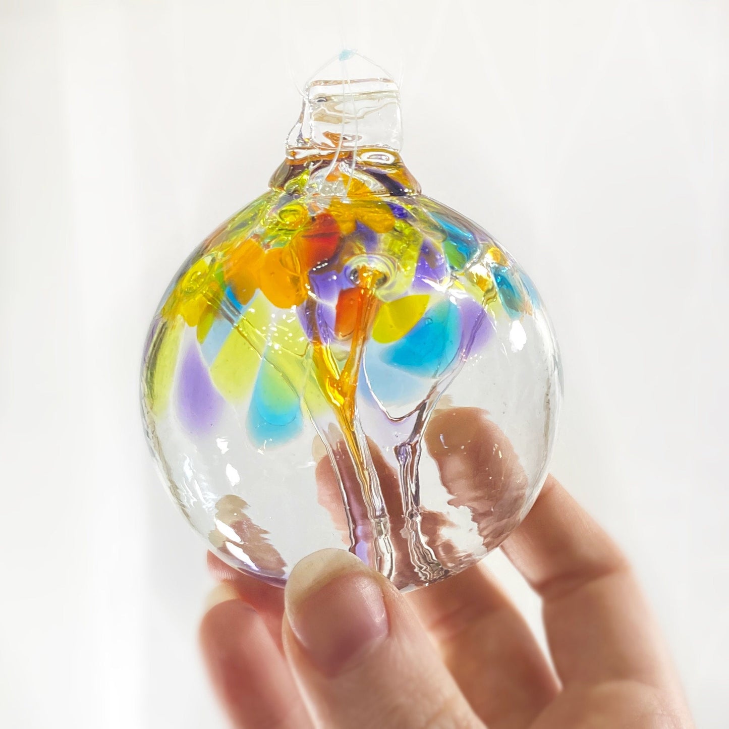 Handmade Glass Art 2” Globe Ornament - Tree of Happiness