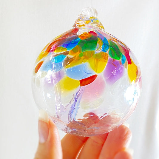 Handmade Glass Art 2” Globe Ornament - Tree of Joy