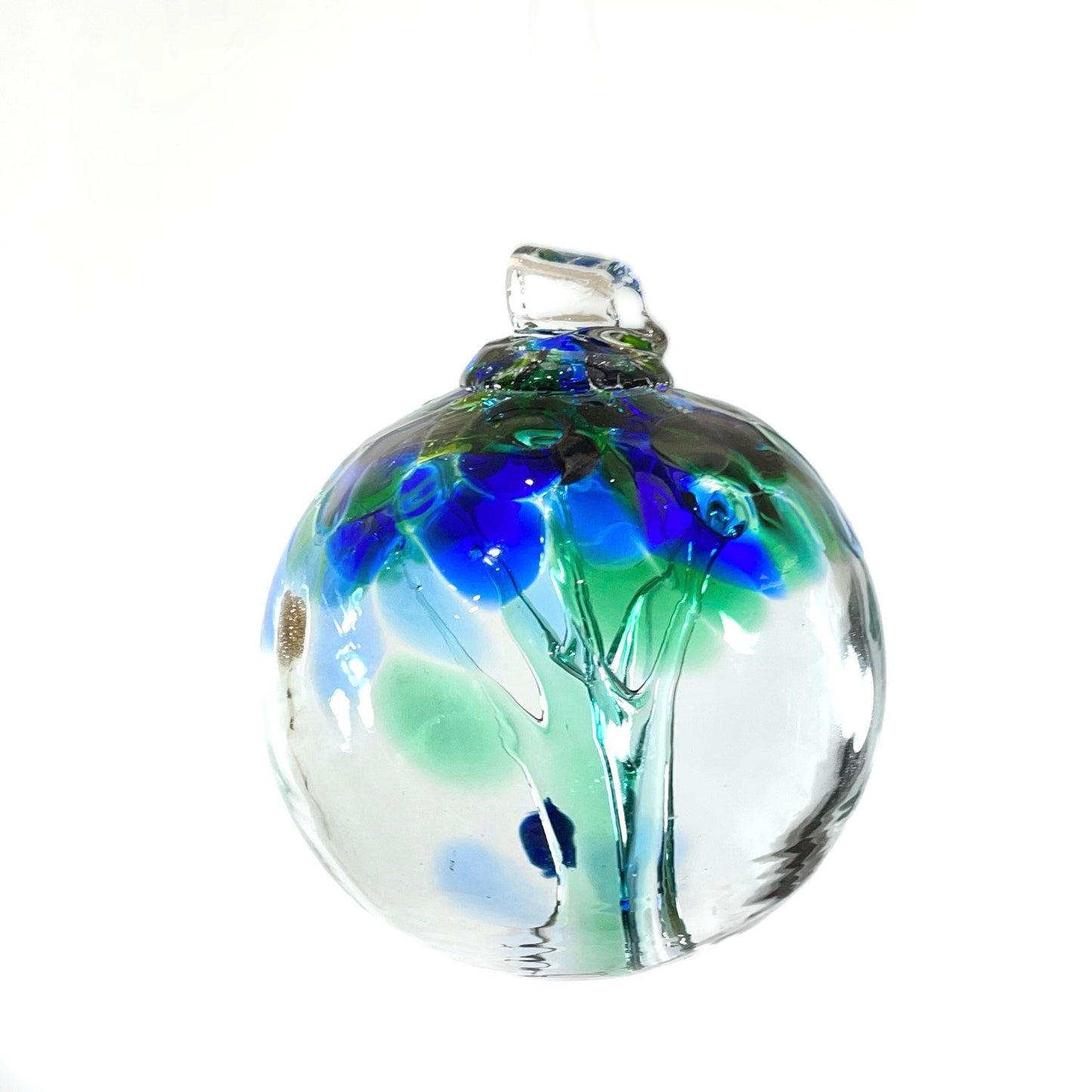 Handmade Glass Art 2” Globe Ornament - Tree of Kindness