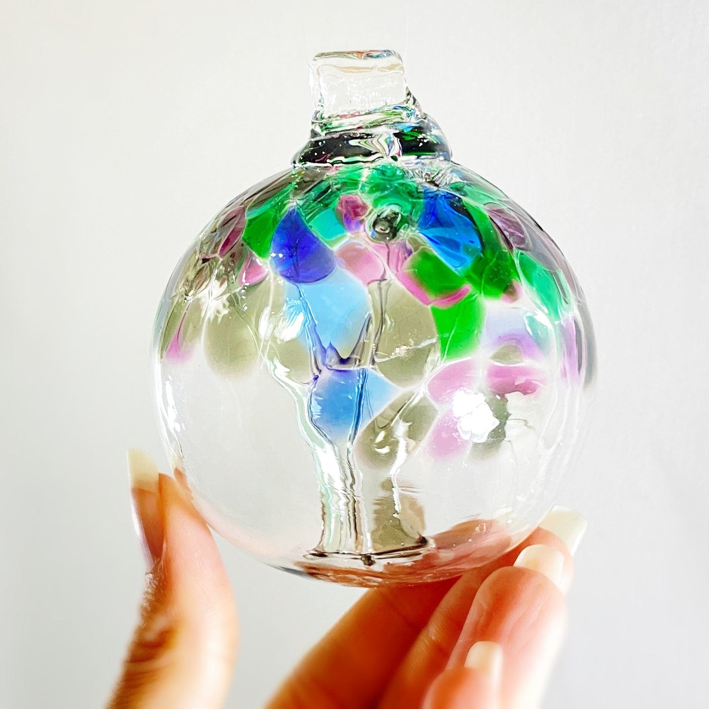 Handmade Glass Art 2” Globe Ornament - Tree of Strength