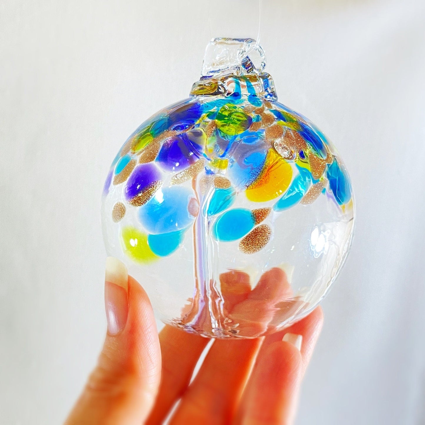 Handmade Glass Art 2” Globe Ornament - Tree of Wisdom