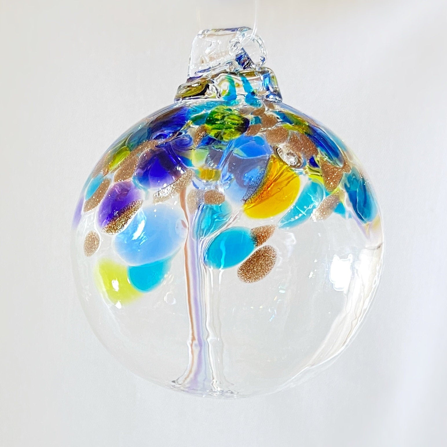 Handmade Glass Art 2” Globe Ornament - Tree of Wisdom
