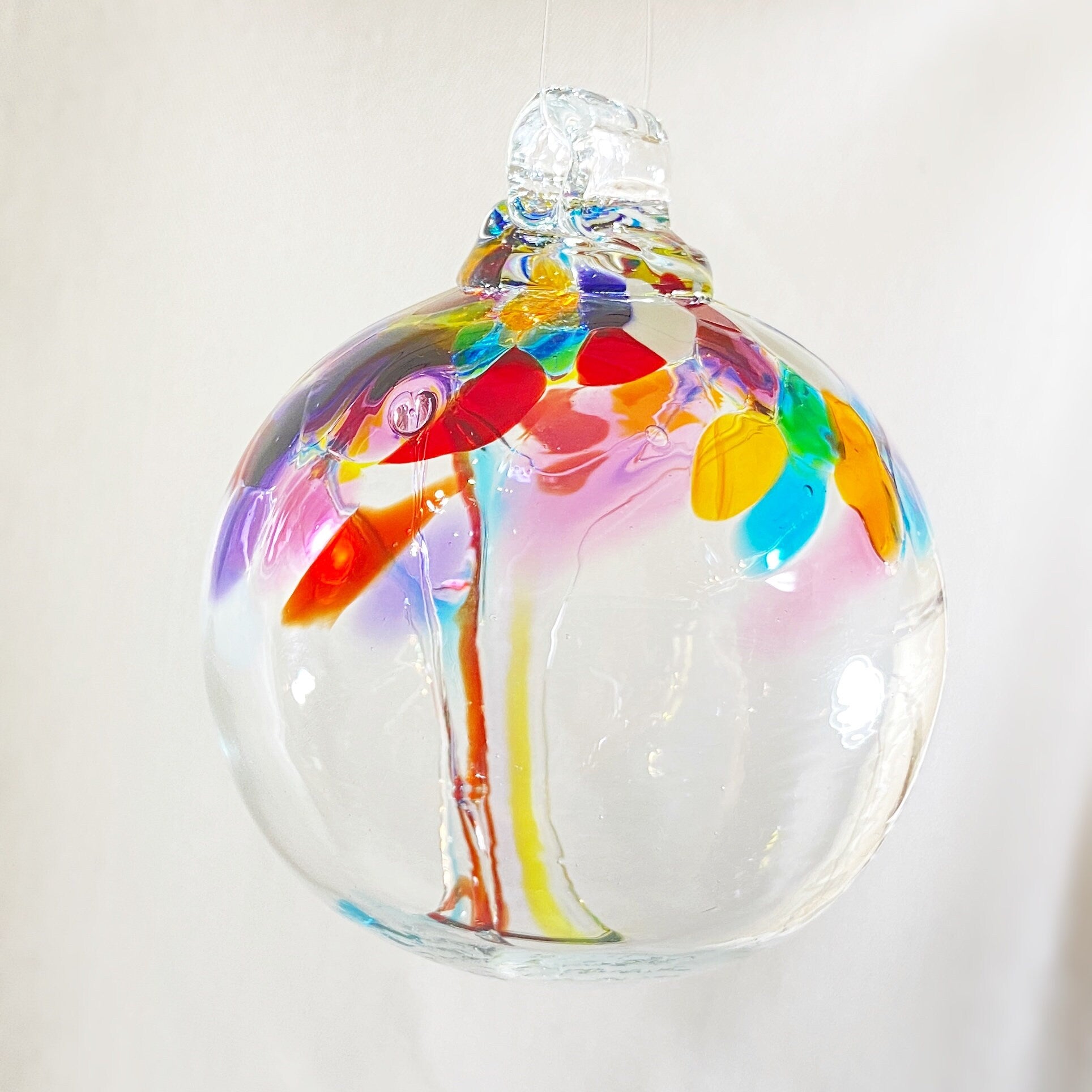 Handmade Glass Art 2” Globe Ornament - Tree of Wonder