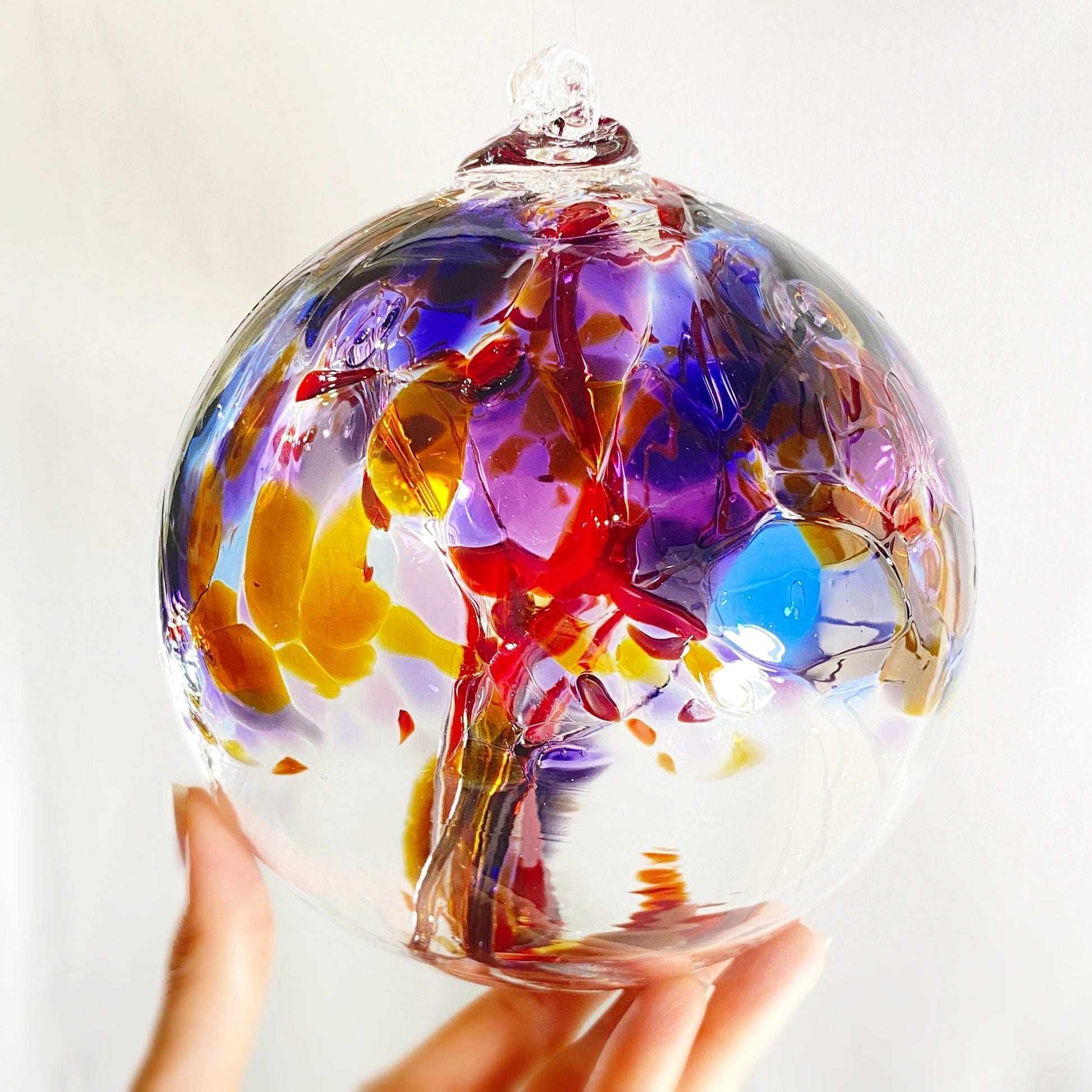 Handmade Glass Art 6” Globe Ornament - Tree of Courage