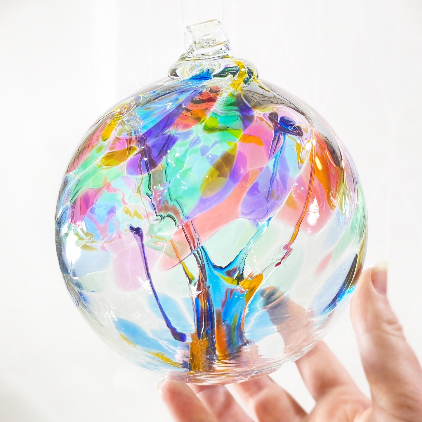 Handmade Glass Art 6” Globe Ornament - Tree of Friendship