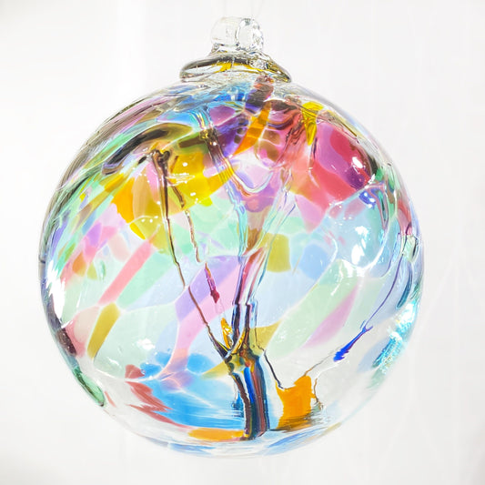 Handmade Glass Art 6” Globe Ornament - Tree of Friendship