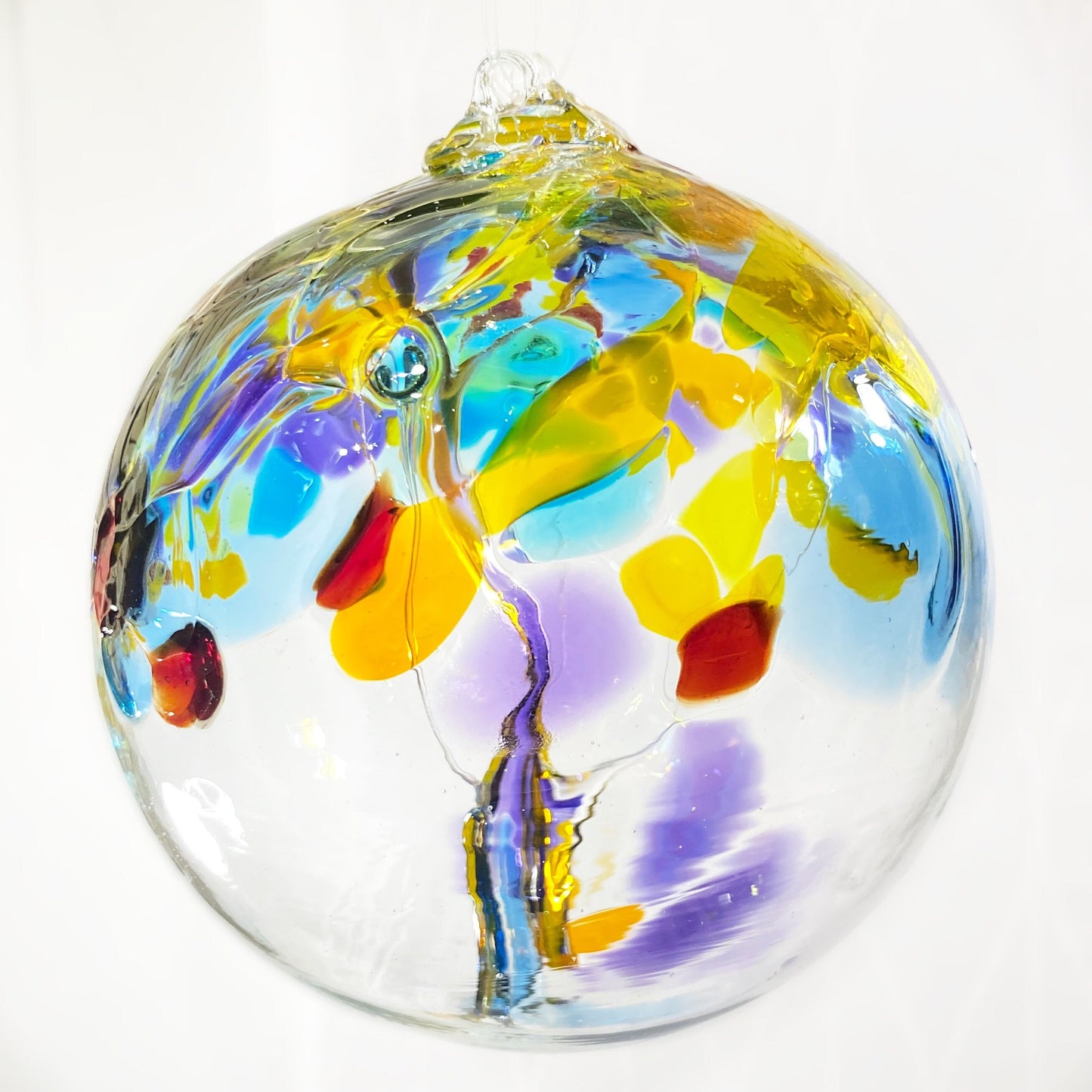 Handmade Glass Art 6” Globe Ornament - Tree of Happiness