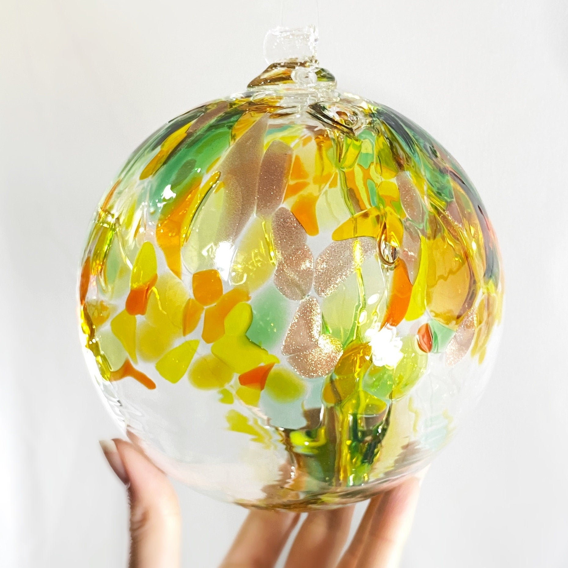 Handmade Glass Art 6” Globe Ornament - Tree of Prosperity