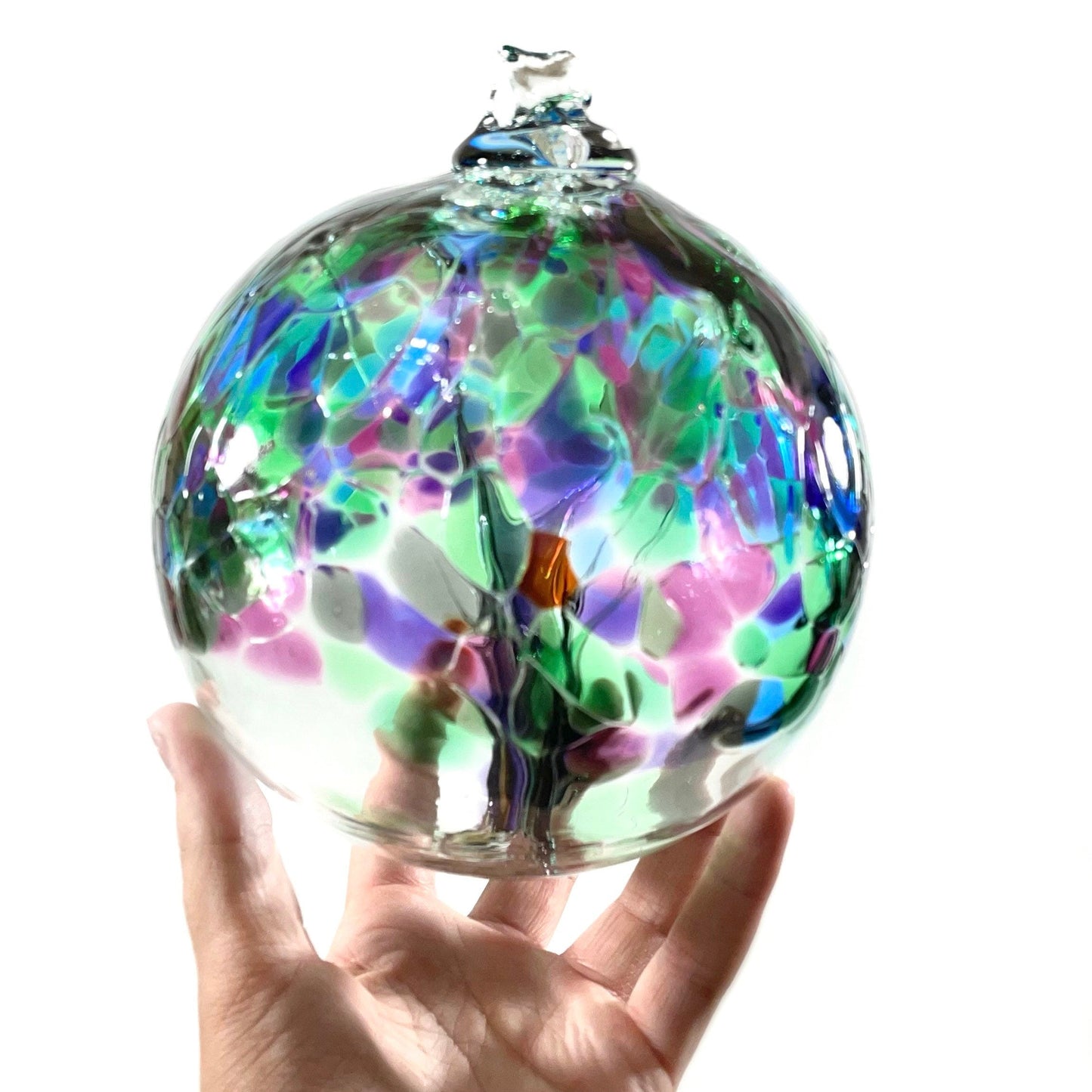 Handmade Glass Art 6” Globe Ornament - Tree of Strength