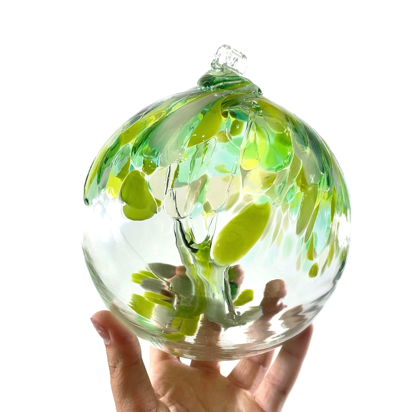 Handmade Glass Art 6” Globe Ornament - Tree of Wellbeing