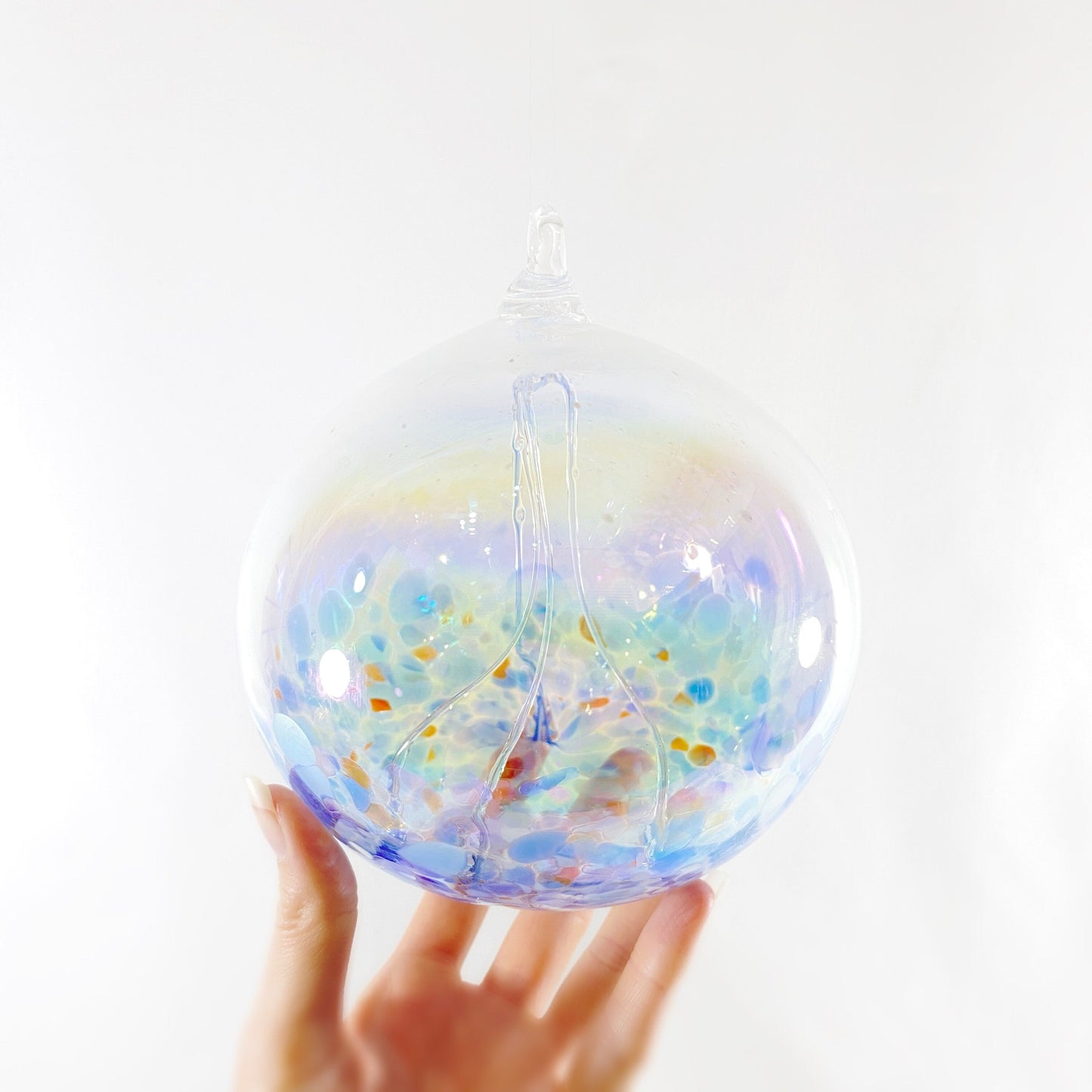 Handmade Glass Fairy Ball - Blue/Orange